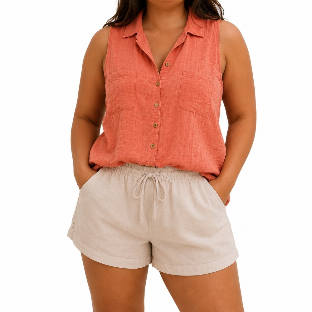 Maeve‎ Anthropologie Linen Blend Top Womens 22W Coral Sleeveless Boho Festival